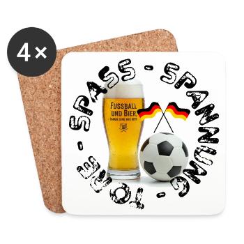 Fußball und Bier – Darum sind wir hier! Fan Shirt - Untersetzer (4er-Set) - Weiß - Vorne