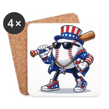 Baseball USA Amerika Patriotisch Sport Comic - Untersetzer (4er-Set) - Weiß - Vorne