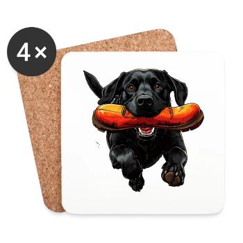 Dog with Hot Dog – Cartoon Style - Coasters (set of 4) - white - Front