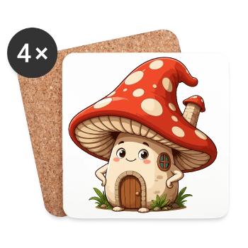 Red Cap House Mushroom Design - Coasters (set of 4) - white - Front