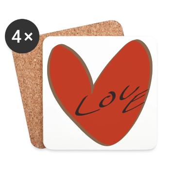 Red Heart with Love Font - Coasters (set of 4) - white - Front