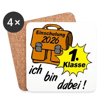 Einschulung 2026 Erste Klasse - Untersetzer (4er-Set) - Weiß - Vorne