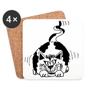 funny cat spotted black and white - Coasters (set of 4) - white - Front