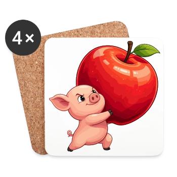 Apple Pig Cartoon - Coasters (set of 4) - white - Front