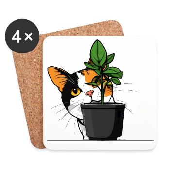 Portrait de plante féline - Dessous de verre (lot de 4) - blanc - Devant