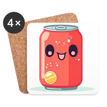 Kawaii Limonaden-Dose Mit Gesicht - Untersetzer (4er-Set) - Weiß - Vorne