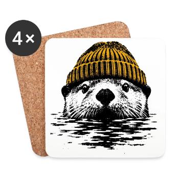Chapeau jaune de loutre - Dessous de verre (lot de 4) - blanc - Devant