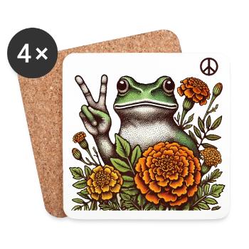 Friedlicher Frosch in Ringelblumenblüte - Untersetzer (4er-Set) - Weiß - Vorne