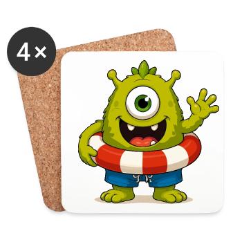 Monster mit Badehose - Untersetzer (4er-Set) - Weiß - Vorne
