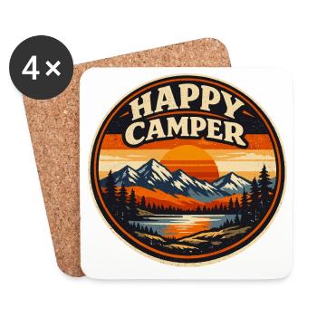 Happy Camper Camping Vintage | Cadeau Randonnée Na - Dessous de verre (lot de 4) - blanc - Devant