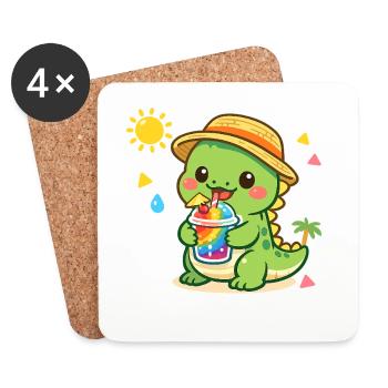 Dinosaure ensoleillé avec boisson glacée - Dessous de verre (lot de 4) - blanc - Devant