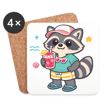 Waschbär am Strand mit Drink - Untersetzer (4er-Set) - Weiß - Vorne