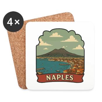 Naples Mount Vesuvius Retro Travel Sticker Badge - Coasters (set of 4) - white - Front