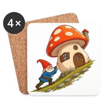 Le nain de la maison champignon tire la maison - Dessous de verre (lot de 4) - blanc - Devant