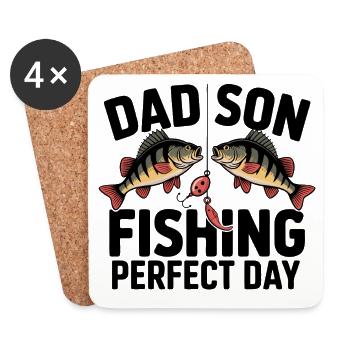 Papa et fils à la pêche ensemble – Journée parfaite - Dessous de verre (lot de 4) - blanc - Devant