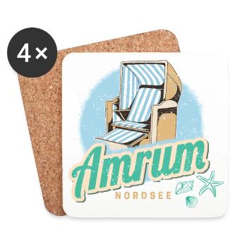Amrum Nordsee Deutschland Insel mit Strandkorb - Untersetzer (4er-Set) - Weiß - Vorne
