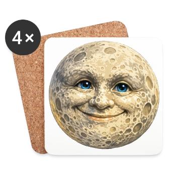 Visage de Lune Souriant - Dessous de verre (lot de 4) - blanc - Devant