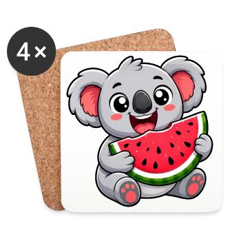 Koala mignon avec motif de dessin animé de pastèque - Dessous de verre (lot de 4) - blanc - Devant