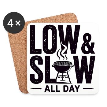 Niedriges und langsames Barbecue | Grillmeister-Geschenk - Untersetzer (4er-Set) - Weiß - Vorne