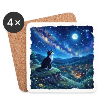 Mondbeschienener Katzen-Smoking und Sternennacht - Untersetzer (4er-Set) - Weiß - Vorne