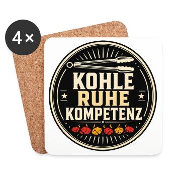 Kohle, Ruhe, Kompetenz BBQ Grillmeister Spruch - Untersetzer (4er-Set) - Weiß - Vorne