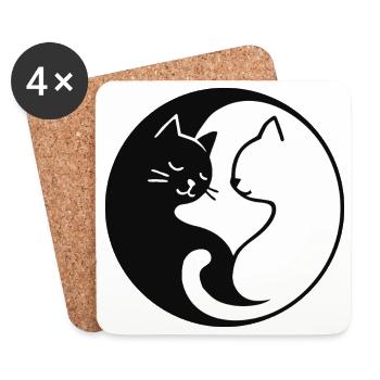 Yin Yang: cats - Coasters (set of 4) - white - Front