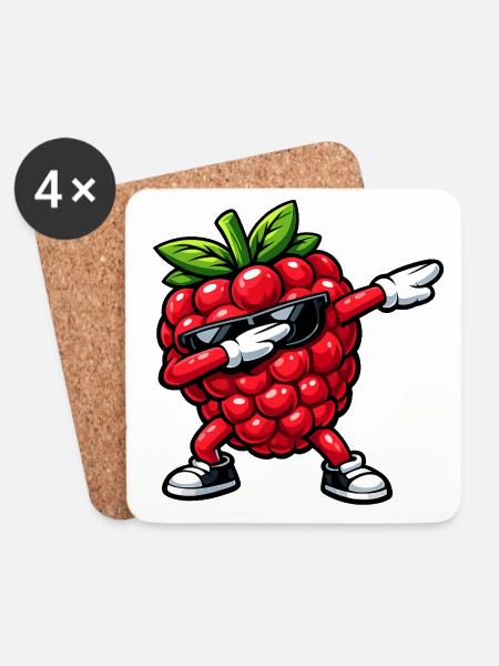 Dabbing Raspberry - Coasters (set of 4) - white