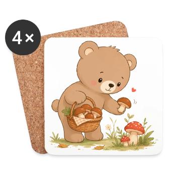 Cute bear picking mushrooms in the forest - Coasters (set of 4) - white - Front