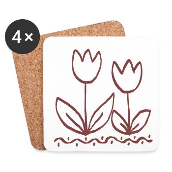 Tulip Line Art Duo - Coasters (set of 4) - white - Front