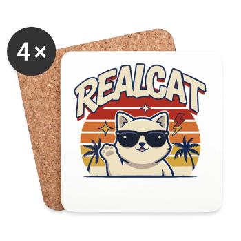 Katze Sonnenbrille Sonnenuntergang Realcat  - Untersetzer (4er-Set) - Weiß - Vorne