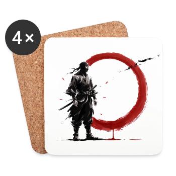Ninja Samurai Krieger Roter Kreis Monochrom Japan  - Untersetzer (4er-Set) - Weiß - Vorne