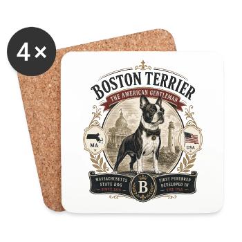 Vintage Boston Terrier Emblem - Coasters (set of 4) - white - Front