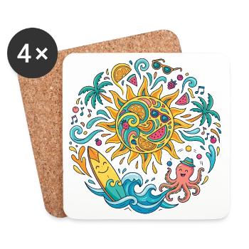 Sommersonne Surf Abenteuer Badespaß Strandurlaub - Untersetzer (4er-Set) - Weiß - Vorne