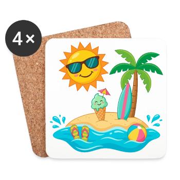 Sun, island, beach, holiday, enjoy fun by the sea - Coasters (set of 4) - white - Front