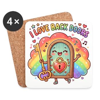 J’adore les portes dérobées arc-en-ciel des hommes drôles - Dessous de verre (lot de 4) - blanc - Devant