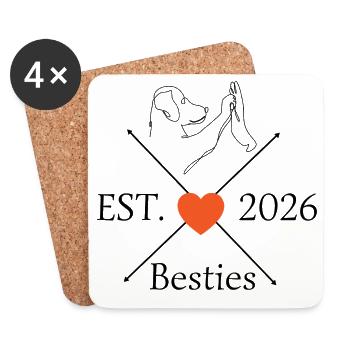 Besties 2026 Hundemama Hundepapa - Untersetzer (4er-Set) - Weiß - Vorne