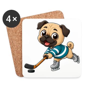 Mops Eishockeyspieler Comic Motiv - Coasters (set of 4) - white - Front
