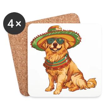 Chien Golden Retriever Sombrero - Dessous de verre (lot de 4) - blanc - Devant