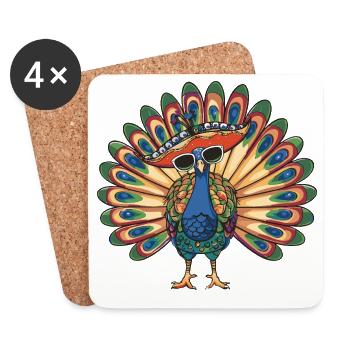 Sombrero comique comique de l’oiseau paon - Dessous de verre (lot de 4) - blanc - Devant