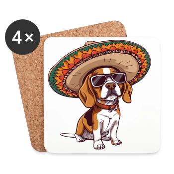 Beagle Hund Lustig Sombrero - Untersetzer (4er-Set) - Weiß - Vorne