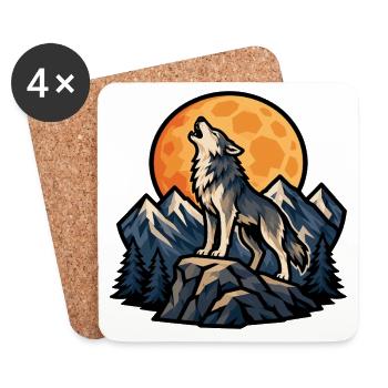 Loup hurlant sous lune en montagne - Dessous de verre (lot de 4) - blanc - Devant