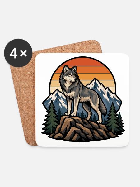 Majestic Wolf on Mountain Peak - Coasters (set of 4) - white