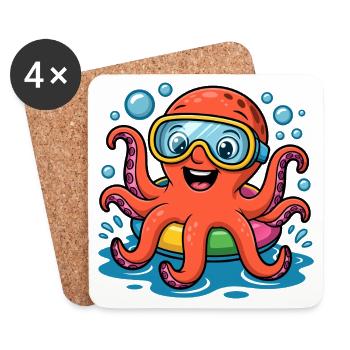 TaucherOctopus Fröhlicher Tintenfisch - Untersetzer (4er-Set) - Weiß - Vorne