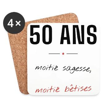 50ans: Moitie Sagesse Betises - Dessous de verre (lot de 4) - blanc - Devant