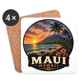 Maui Island Hawaii Vacation Volcano Sunset Beach - Coasters (set of 4) - white - Front