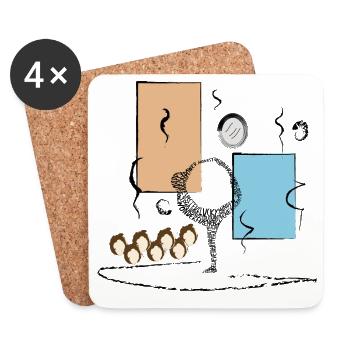 Yoga Dancer Abstract Color Duet with Coffee Circle - Coasters (set of 4) - white - Front