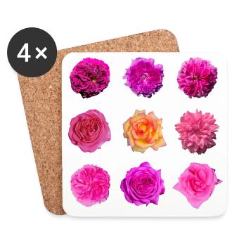 Pink Rose Variety Roses - Coasters (set of 4) - white - Front