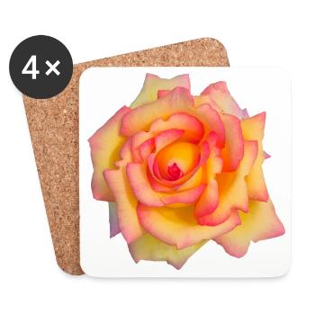 Art de la fleur de rose jaune rose rose enflammée - Dessous de verre (lot de 4) - blanc - Devant
