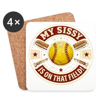 Softball My Little Sister Is On The Court | Badge - Coasters (set of 4) - white - Front