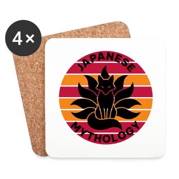 Kitsune Renard Japonais (Design Rétro) - Dessous de verre (lot de 4) - blanc - Devant